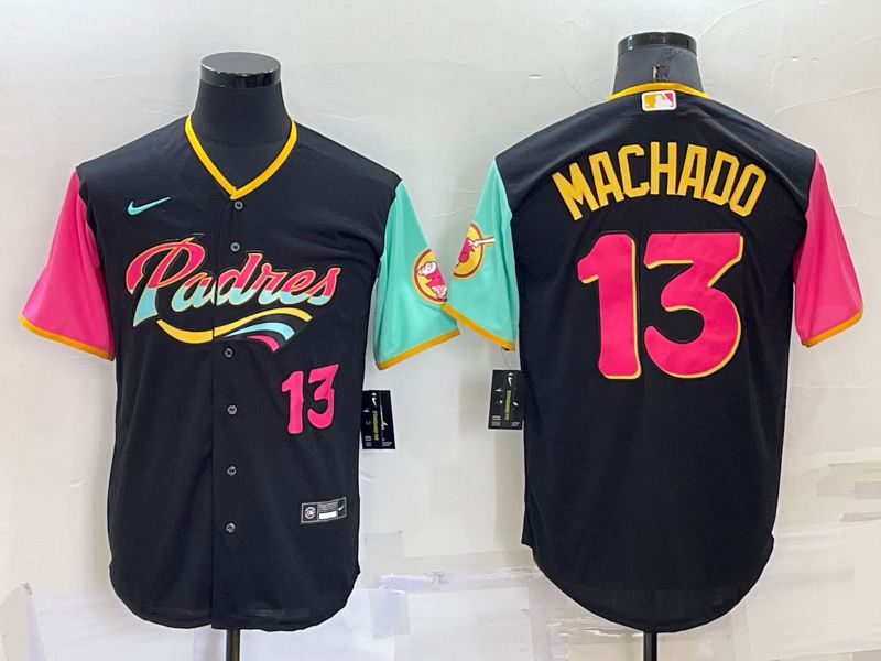 Men San Diego Padres 13 Machado Black City Edition Nike 2022 MLB Jersey